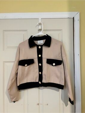 Sandro Inspired Women's Black & Tan Button Cardigan
